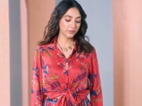 Coral Pink Pure Muslin Silk Printed Co-ord Set