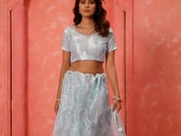 Light Grey Net Thread & Sequence Embroidery Work Lehenga Choli