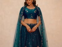 Teal Green Net Thread & Sequence Embroidery Work Lehenga Choli