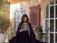 Red Devil Georgette Attractive Embroidery Pearl Work Gown With Dupatta