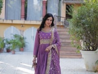 Sand Dune Embroidery Work Georgette Fully Flair Gown With Heavy Dupatta