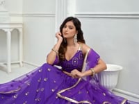Purple Net Lehenga Choli With Thread Work & Sequence Work