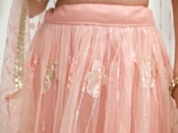 Peach Net Lehenga Choli With Cotton Thread Work & Sequence Embroidery Work