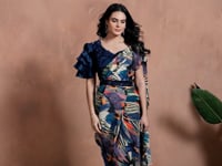 Olive Green With Multi Color Digital Print Ready To Wear One Minute Saree