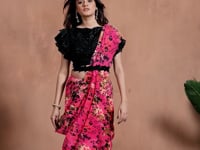 Hot Pink Digital Print Draped Saree With Hand Work Blouse