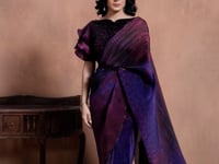 Wine Berry Digital Print Draped Saree With Hand Work Blouse