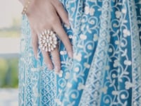 Pacific Blue Net Lehenga Choli With Cotton Thread Work & Sequence Embroidery Work