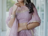 Dusty Pink Net Lehenga Choli With Cotton Thread Work & Sequence Embroidery Work