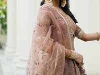 Rust Brown Net Lehenga Choli With Cotton Thread Work & Sequence Embroidery Work