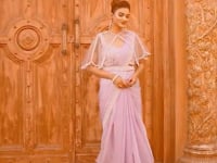 Dusty Grey Sequins With Pearl Work Ready To Wear Saree With Poncho