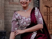 Black Berry Duel Sequins With Pearl And Hand Work Ready To Wear Saree