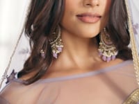 Lavender Net Lehenga Choli with Cotton Thread Work & Sequence Embroidery Work