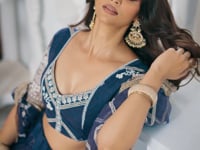 Dark Grey Net Lehenga Choli With Sequence & Cotton Thread Work Embroidery Work