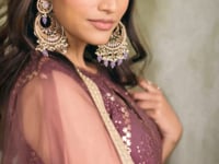 Wine Net Lehenga Choli With Cotton Thread Work & Sequence Embroidery Work