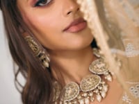 Beige Net Lehenga Choli With Cotton Thread Work & Sequence Embroidery Work