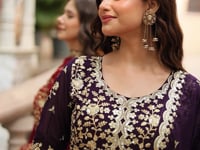 Maroon Georgette Multi Sequins Zari Embroidery Work Gown With Dupatta