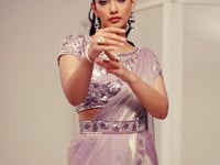 Lavender Satin Silk Ready To Wear One Minute Saree With Handwork Blouse
