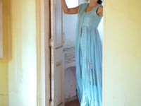 Firozi Embellished With Thread Sequins Embroidery Work Indo Western With Dupatta