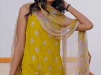 Mustard Yellow Fancy Embroidered Work Organza Salwar Suit With Dupatta
