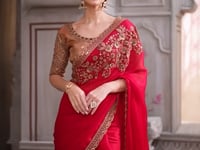 Cherry Red Silk Party Wear Saree With Sequence & Thread Embroidery Work