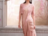 Rose Gold Shimmer Georgette Party Wear jacket Saree With Sequence & Thread Embroidery Work