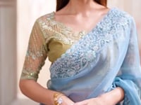 Sky Blue Georgette Silk Party Wear Saree With Sequence & Thread Embroidery Work