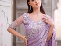 Lavender Chiffon Silk Party Wear Saree With Sequence & Thread Embroidery Work