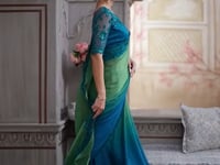 Shaded Satin Chiffon Party Wear Saree With Sequence & Thread Embroidery Work