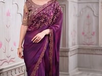Mulberry Satin Georgette Party Wear Saree With Sequence & Thread Embroidery Work