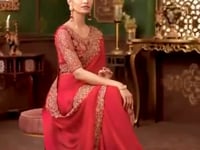 Red Shaded Chiffon Party Wear Saree With Thread & Sequence Embroidery Work