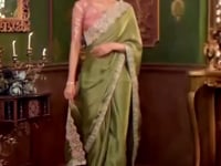 Pista Green Satin Silk Party Wear Saree With Thread & Sequence Embroidery Work