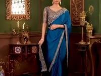 Teal Blue Chiffon Party Wear Saree With Thread & Sequence Embroidery Work