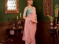 Powder Pink Chiffon Silk Party Wear Saree With Thread & Sequence Embroidery Work