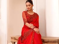 Red Shaded Silver Chiffon Party Wear Saree With Sequence & Thread Embroidery Work