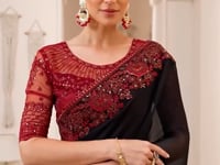 Black Chiffon Party Wear Saree With Sequence & Thread Embroidery Work