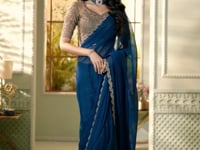 Teal Blue Rainbow Georgette Party Wear Saree With Sequence & Thread Embroidery Work