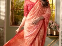Peach Crystal Chiffon Party Wear Saree With Sequence & Thread Embroidery Work