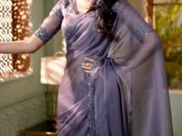 Dusty Purple Crystal Georgette Party Wear Saree With Sequence & Thread Embroidery Work