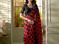 Red-Black Chiffon Party Wear Saree With Sequence & Thread Embroidery Work