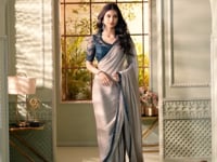 Grey Georgette Silk Party Wear Saree With Sequence & Thread Embroidery Work