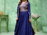 Blue Art Silk Gown With Zari & Thread Embroidery Work