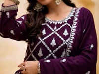 Dark Purple Georgette Gown With Sequins & Thread Embroidery Work