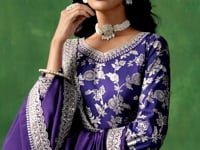 Purple Dola Silk Palazzo Suit with Zari Weaving, Thread & Sequins Embroidery Work