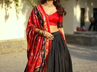 Black Tussar Silk Patola Print And Foil Work Lehenga Choli