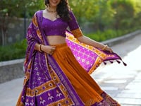 Mustard Tussar Silk Patola Print And Foil Work Lehenga Choli