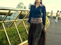 Designer Blue With multi Color Print Stylish Shirt And Skirt Indo Western
