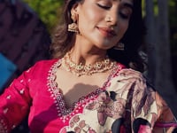 Pink Vichitra Silk Lehenga Choli With Kalamkari Print & Thread, Sequins Embroidery