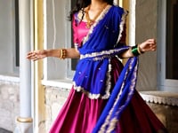 Dark Pink South Indian Lehenga choli With Zari Weaving Work & Sequins Embroidery