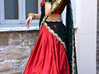 Red South Indian Lehenga choli With Zari Weaving Work & Sequins Embroidery