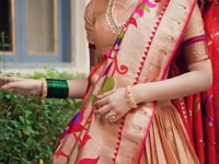 Beige Jacquard Silk Paithani Lehenga Choli With Zari Weaving Work